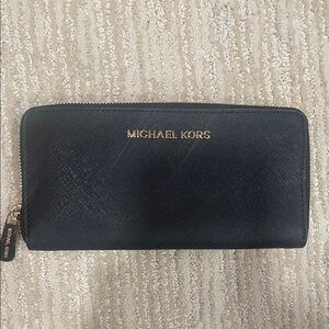 Michael Kors Black and Gold Zip Wallet